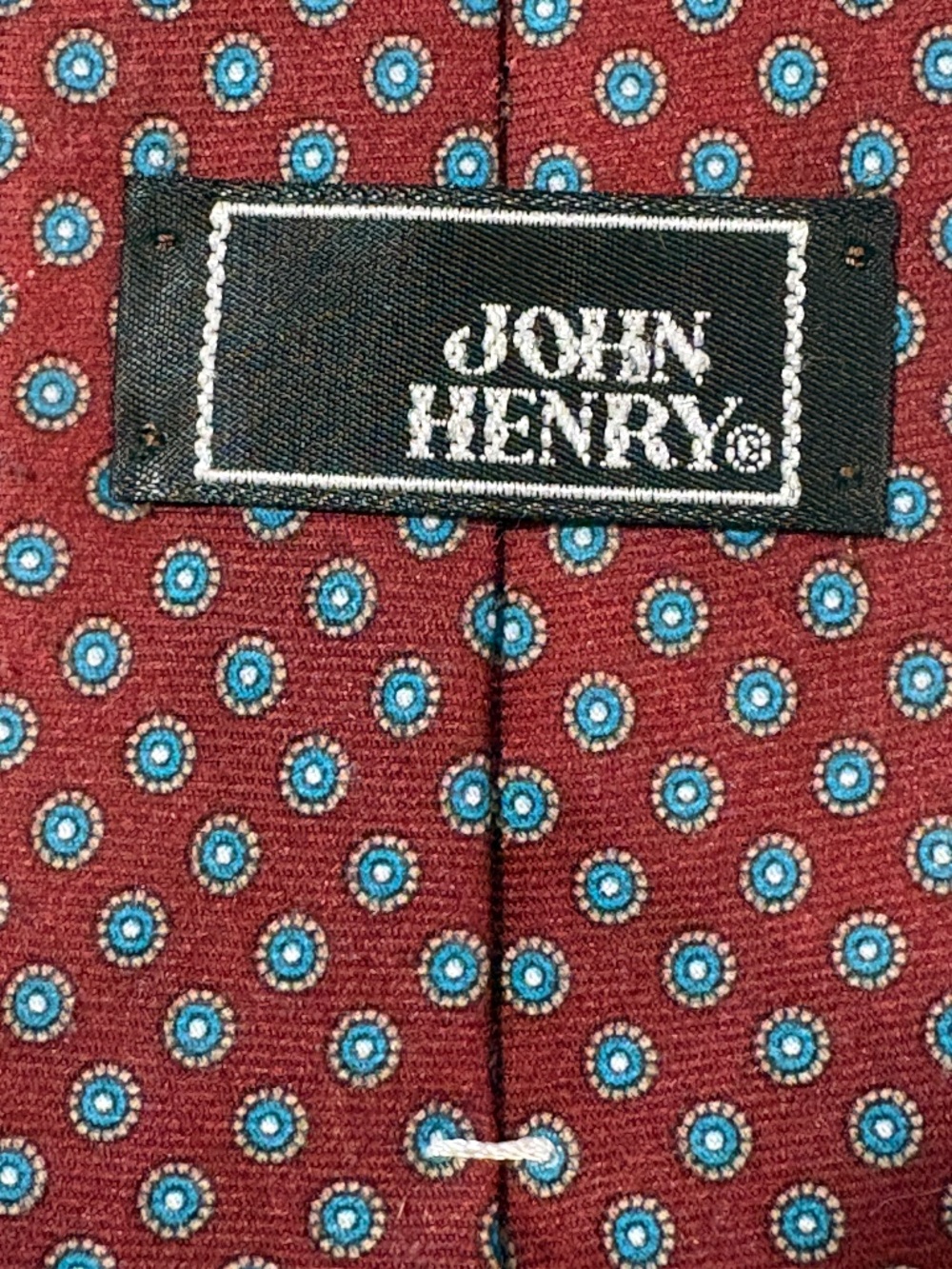 John Henry Vintage Tie Burgundy Blue Medallion Geometric Wide Necktie 56"